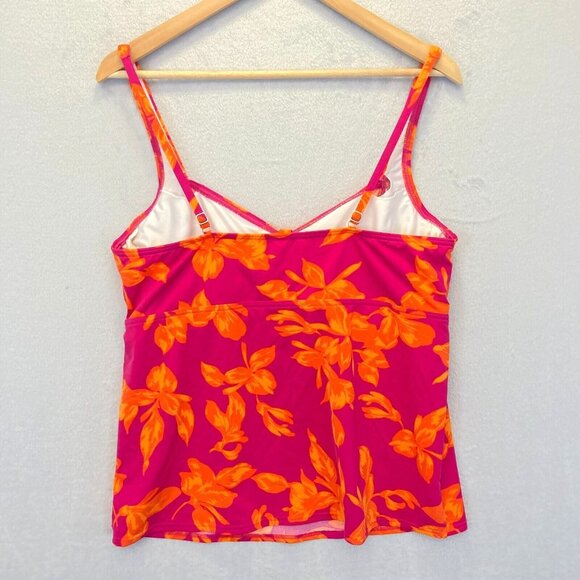 Lands’ End Floral Tankini Top Size 16 Swimsuit Unpadded Underwire Pink Orange - Picture 2 of 10
